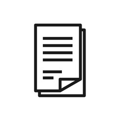 Minimalist vector icon of a document with text lines and a folded corner. Ideal for representing files, reports, or written content in apps, websites, and office-related designs. Editable stroke