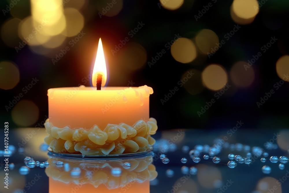 Aufkleber flickering candle illuminates a serene space with soft light and glowing bokeh background