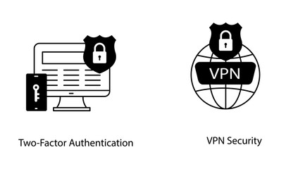 Secure VPN Login Two Factor Authentication Network Safety Icon Set