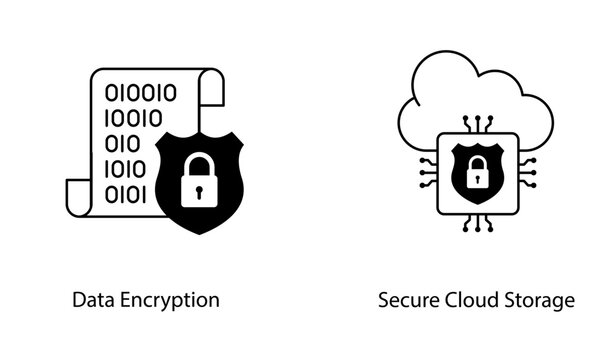 Cloud Security Privacy Lock Encrypted Server Storage Technology VEctor Icon Collection