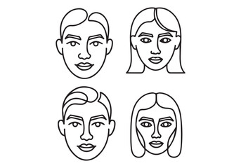 Collection of vector illustrations of diverse human faces, including men and women in line art style.