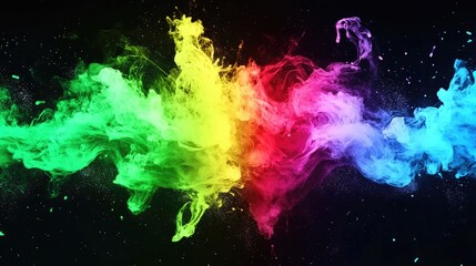 Vibrant, colorful ink swirling and splashing against a dark background