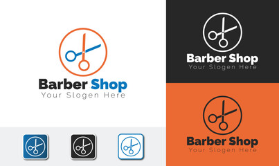 Barber Shop Logo with Scissor, Logo Design vector template for Branding