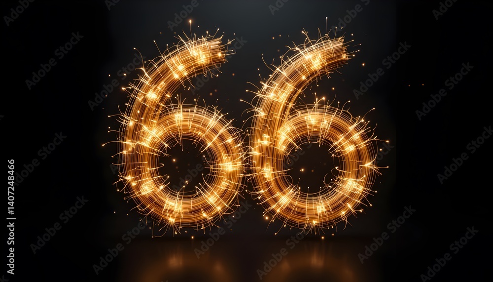 Poster captivating golden sixty six numeral design with vibrant sparkler effect