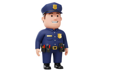Friendly 3D Cartoon Police Officer with Tools Security Safety