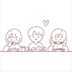 Cute kids students having lunch together vector design illustrations.