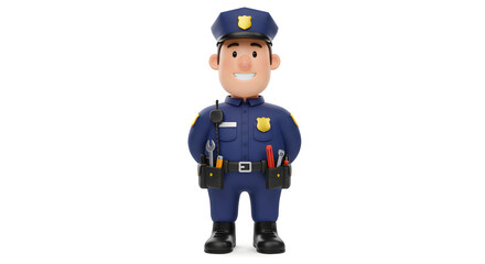 Friendly Cartoon Police Officer Tools 3D Render Safety Security
