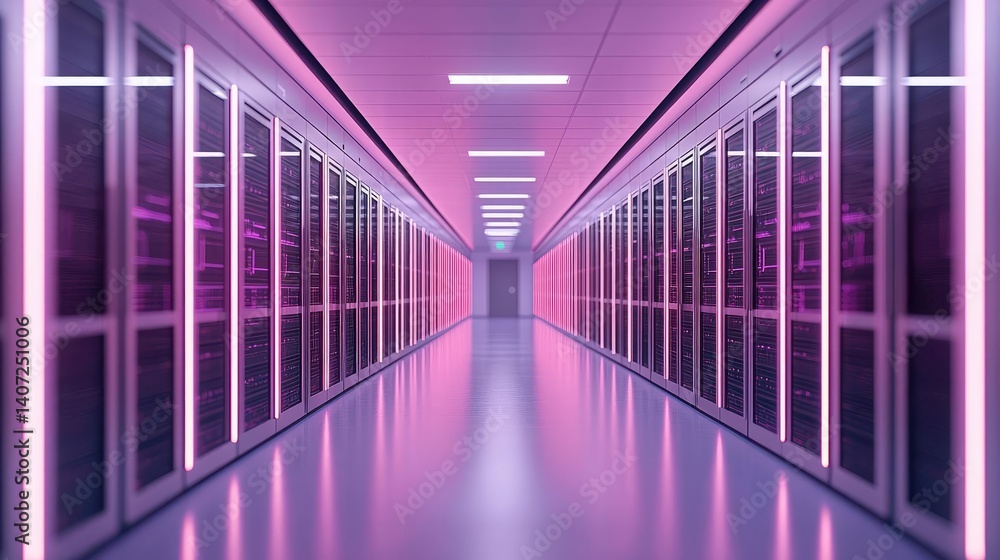 Poster cloud ai for medical data learning and secure healthcare concept. modern data center corridor with v