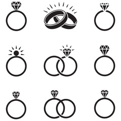 Wedding Rings Vector Black silhouettes. with white background
