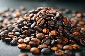 Coffee Beans: A close-up shot of aromatic coffee beans, each one a testament to the rich history of coffee tradition, ready to awaken the senses.