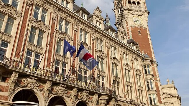 Lille, France, Chambre de Commerce and Bell Tower, historic city buildings