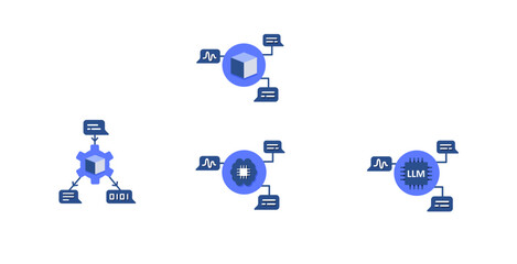 Large Language Model (LLM) Workflow Icon Set. Includes LLM Inference, LLM Pipeline, and Neural Text Processing