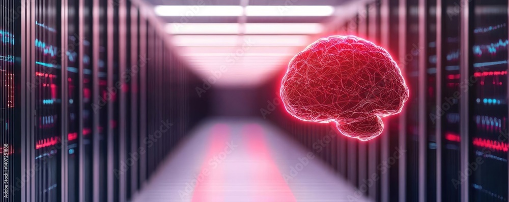 Poster cloud ai for medical data risk and intelligence concept. a digital brain concept symbolizes ai in a 