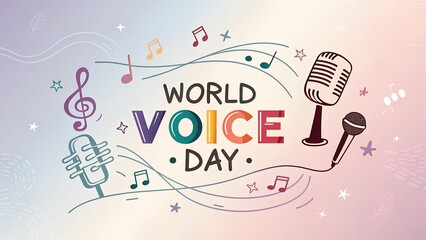 Vibrant World Voice Day banner with eye-catching typography, designed to celebrate vocal expression. For posters, websites, and digital campaigns.