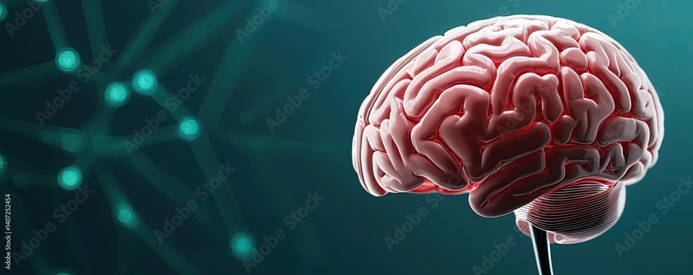 Poster cloud ai for medical data intelligence in healthcare concept. close-up view of a human brain with ne