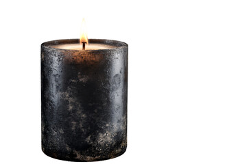 a black candle with a flame