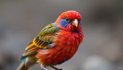 Obraz premium Vibrant Red and Green Australian King Parrot Close Up Portrait