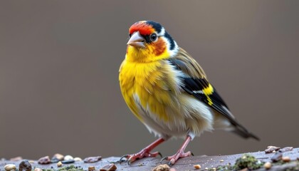 Fototapeta premium Vibrant Male Goldfinch Bird Closeup Detailed Plumage Wildlife Photography
