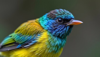 Obraz premium Vibrant Blue Crowned Chlorophonia Bird Close Up Vivid Tropical Feather Detail