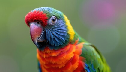 Fototapeta premium Vibrant Rainbow Lorikeet Portrait Close Up of Colorful Parrot Australian Bird