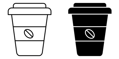 Coffee Cup Icon – Color Outline and Solid Style, Beverage Symbol Vector Illustration