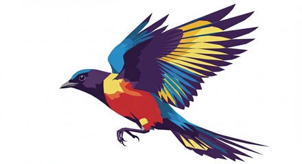 Fototapeta premium Colorful birds in dynamic flight across a bright sky