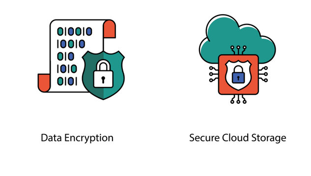 Secure Online File Storage Privacy Encryption Cloud Vector Symbol Icon Set