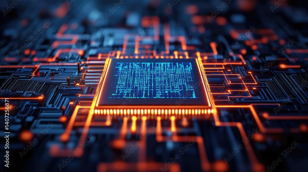 Poster cloud ai for medical data intelligence in healthcare concept. close-up of a futuristic microprocesso