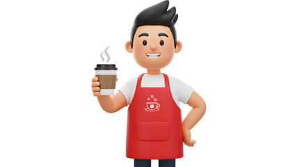 Happy Barista Holding Coffee 3D Cartoon Illustration