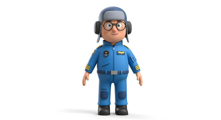 Cheerful Cartoon Pilot 3D Render Aviation Flight Airman