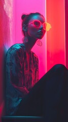 Neon Glow Woman Portrait