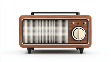 Retro Style Brown Radio Receiver Isolated on White Background in Studio Shot