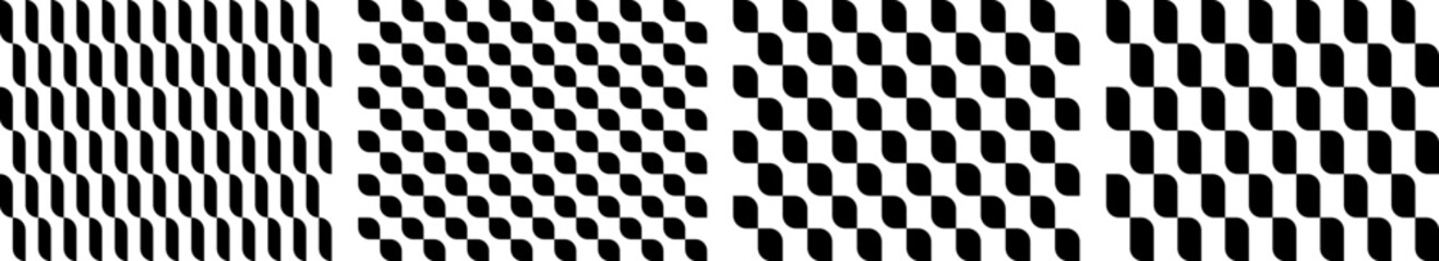 Set of geometric patterns forming wavy motifs for wallpaper. Endless flat vector design.