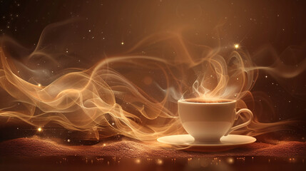Abstract vector of a hot mocha with an aromatic steam design, set against a brown background