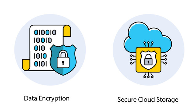 Cyber Data Cloud Protection System Secure File Network Vector Icon Set