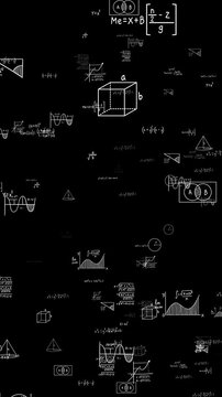 math theory formulas and geometric shapes isolated on transparent background animation,alpha channel mathematics algebra and science education vertical social media motion design element