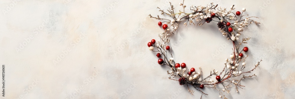 Aufkleber delicate wreath of tiny flowers and berries on soft textured background in lapki illustration style 