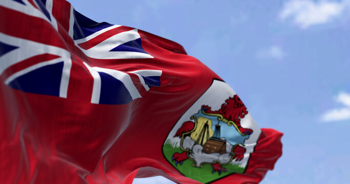 Bermuda national flag with Red Ensign and coat of arms. 3D render