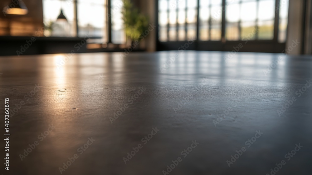 Aufkleber close-up of a polished concrete slab featuring subtle marbling and soft texture, showcasing a contem