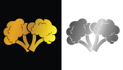 Vector image of a beautiful and attractive gold colored broccoli vegetable logo on a black and white background