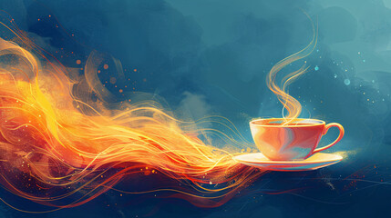 Abstract vector of a hot mocha with an aromatic steam design, set against a brown background