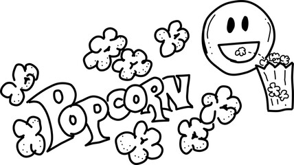 Hand-drawn popcorn emoji vector doodle. Popcorn and popcorn emoji. The perfect movie-time emoji!