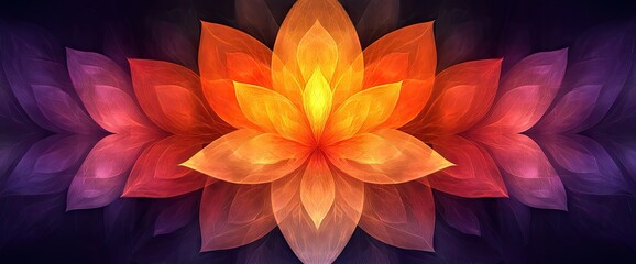Obraz premium Colorful floral design with shades of orange, purple, and yellow creating a vibrant symmetric pattern