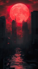 Red Moon Over a Desolate City