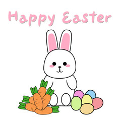 Happy Easter 2025 Cute Rabbit Bunny with Easter Eggs and Carrots