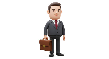 Happy 3D Cartoon Businessman Suit Briefcase Office Worker Success