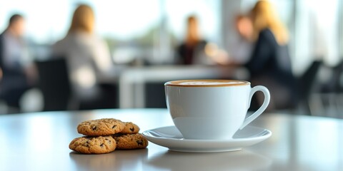 Coffee Break at the Office: A Cappuccino and Chocolate Chip Cookies
