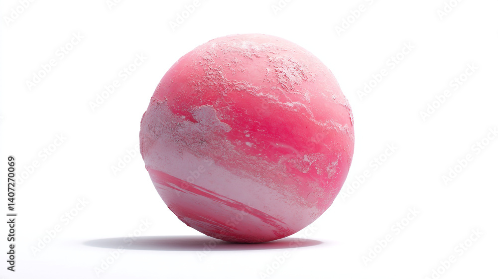 Poster a pink and white swirled sphere with a textured surface on a white background with a soft shadow