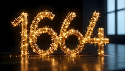 Glowing Celebration: Sparkling Number 1664 Displayed with Festive Light Trails