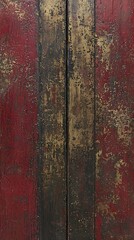 A red and black wooden panel with a gold-toned finish